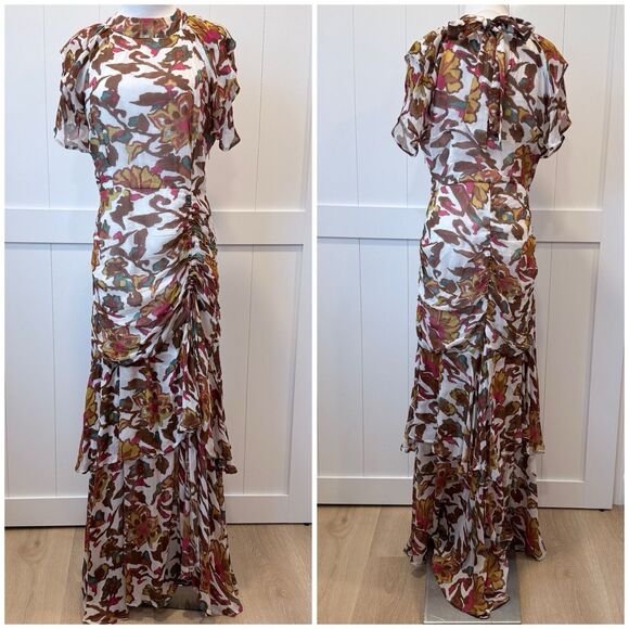 Cleobella Cecilia Ankle Dress Shea M Floral Chiffon Boho Maxi Slit Wedding Guest - Picture 2 of 16